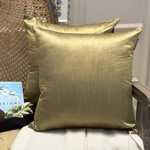 Pack of 2 Antique Gold Art Silk Solid Pattern, Modern Throw Pillow Cover / Lumbar Pillow Cover - Antique Gold Luxury