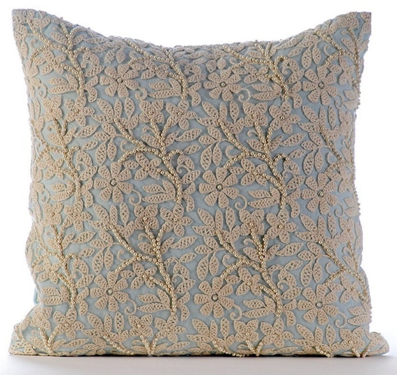 Decorativo Azzurro 65x65 cm Federa, Lino Di Cotone Pizzo, Perla Cuscino  Euro, Natura e fiori Contemporaneo Floral Jaal -  Italia