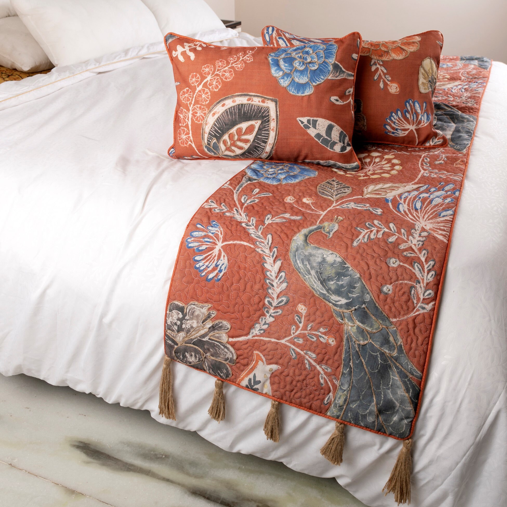 King / Queen / Twin Orange Bed Runner With Decorative Throw Etsy