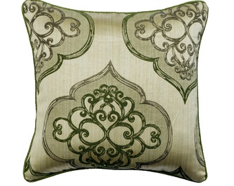 Decorative Pillow Case 16"x16" Jacquard Weave Couch Pillow Sofa Throw Pillow Cover Damask Contemporary Style Home Decor- Green Damask Galore