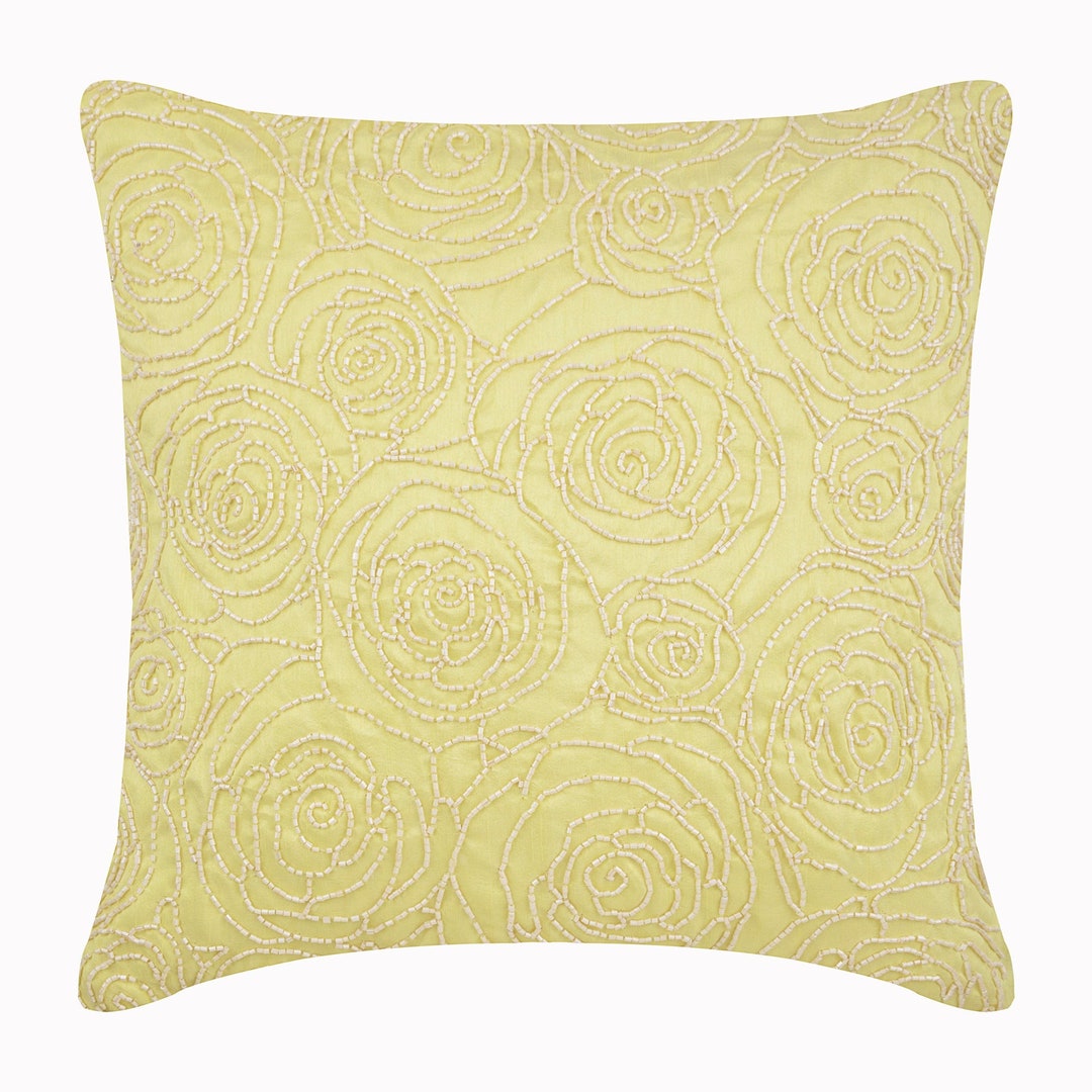 Decorative Roses Lemon Yellow Bed Pillow 24"x24" / 26"x26", Art Silk ...