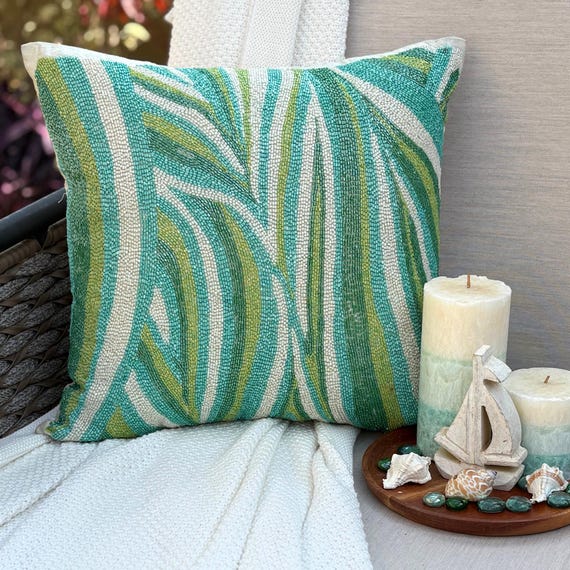 Funda De Cojín De Seda Turquesa Verde 40x40cm – Hecho A Mano En India – Decoración Oriental – Ruwado