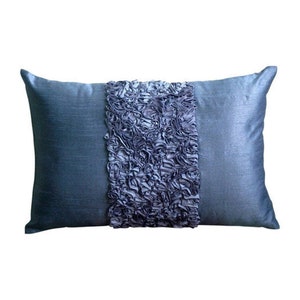 Decorative Oblong / Lumbar Rectangle Throw Pillow Covers Accent Pillow Couch Toss 12x16 Blue Silk Pillow Case Ribbon Embroidered - Blue Love