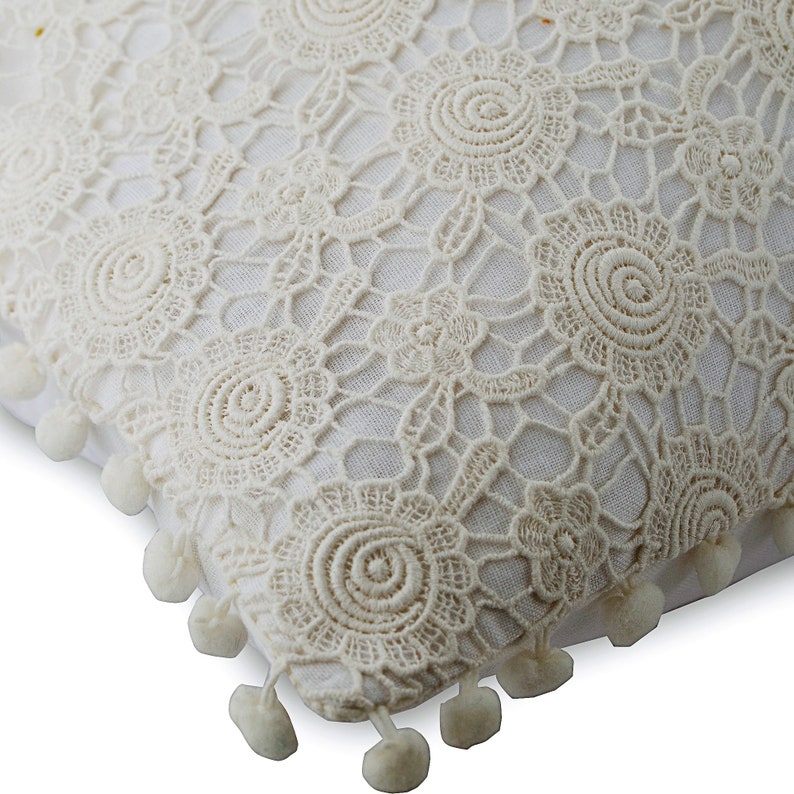 Cozy Crochet Decorative Oblong Lumbar Throw Pillow Covers Accent Pillows Couch Sofa Pillow Case 12x16 Linen Crochet Lace Pillow Cover