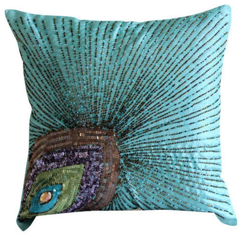 Peacock Collection Pillow Covers Beaded Applique Crystal Etsy