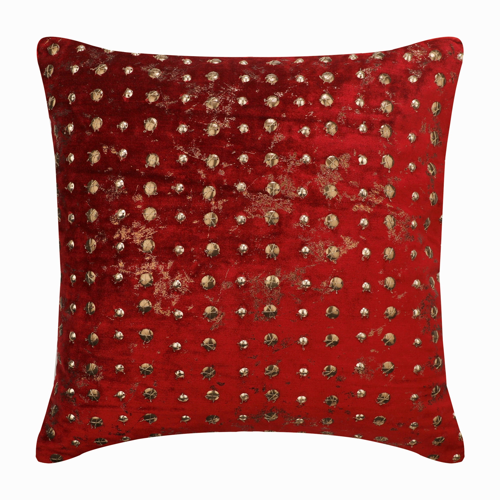 Federa Cuscino Con Perline 35x35 Cm – GFI LINEN CLUBS – Design Paisley Fatto A Mano – Rosso, Argento, Oro, Multicolore