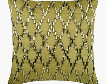 Velvet Sage Green Pillow Case Cover 16"x16", Handmade Throw Pillow Cover Lattice, Trellis Cushion Cover Geometric Modern - Rhinestone Jaal