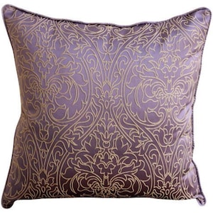 16&quot;x16&quot; Decorative Purple Toss Pillow Cover, Art Silk Throws For Sofa Toss Throw Pillow Damask Contemporary Style - Purple & Gold Damask