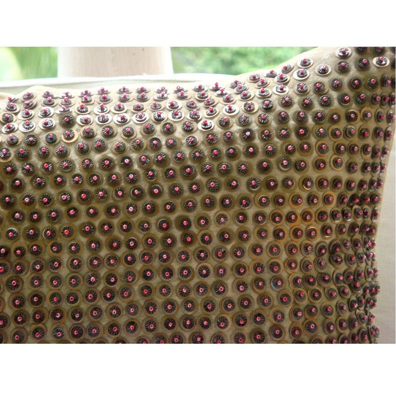 Art Silk Brown Toss Cushion 16x16, Designer Toss Throw Pillow Throw Pillow Circles Dots Pattern Contemporary Style Metallic Magic image 2