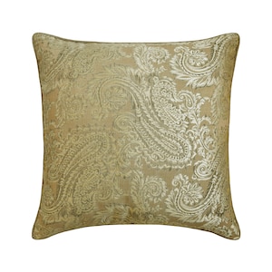 Decorative Throw Pillow Cover 16x16 Jacquard Silk paisley Pillow Light Brown Couch / Bed Cushion Contemporary Style - Paisley Brown Smitten