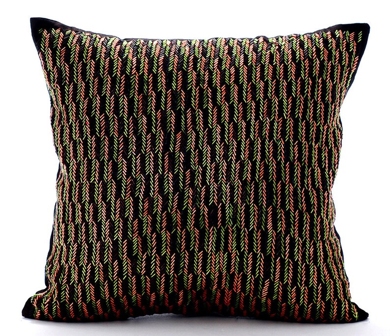 Luxury Handmade Pillow Sham Covers 24x24 Brown Silk Pillow Sham Covers Decorative Square Pipe Sequins Pillow Sham Cover Multi Connect