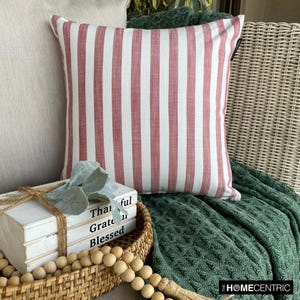 Striped Throw Pillow Cover 16x16 Inch Cotton Red Stripes Pillow, Country and Farmhouse Pillows, Nursery Pillow - Stripe Plush Red