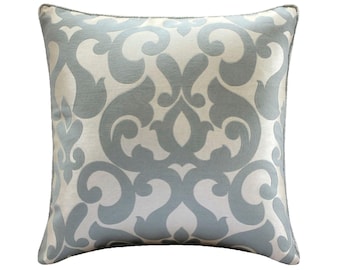 Funda de cojín decorativa azul de 40 x 40 cm, funda de cojín jacquard para sofá con estampado damasco de estilo contemporáneo - Forever Damask
