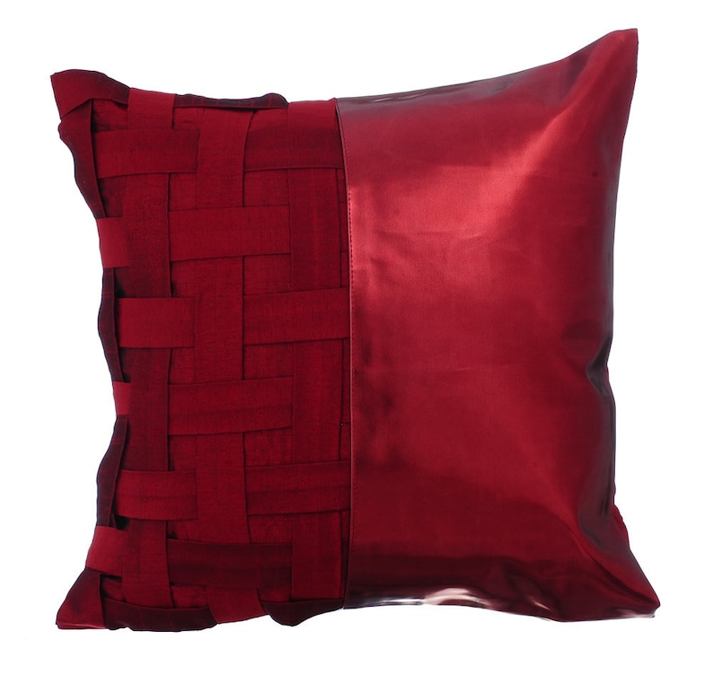 Red N Half Decorative Pillow Sham Cover Pillow Sham Couch Sofa Leather Pillow Case 24x24 Red Metallic Faux Leather Pillow Square Shams