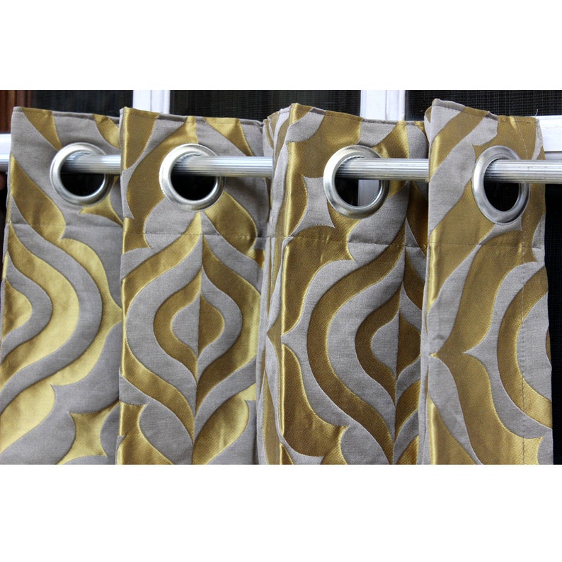 Gold Taj Damask Curtain Panels 52x84 Grommet Etsy