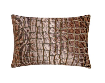 Decorative Oblong Cushion / Lumbar Pillow Cover in Animal Pattern Velvet Fabric with Bead Hand Embroidery - Roar & Ripple