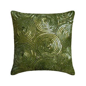 Almofadas decorativas verdes de 16&quot; x 16&quot;, capa de almofada de seda artística, almofada de sofá com padrão de círculos e bolinhas, estilo moderno - A Touch Of Envy