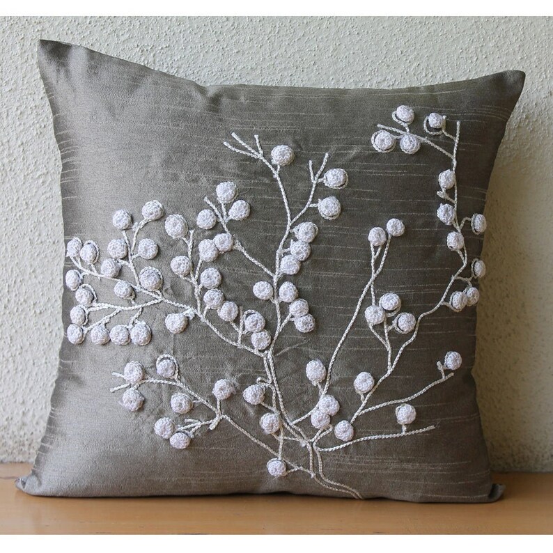 Designer Gray Throw Pillow Cover 16x16 Art Silk Etsy