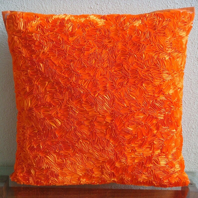 16x16 Designer Orange Sofa Throw Art Silk Throw Etsy