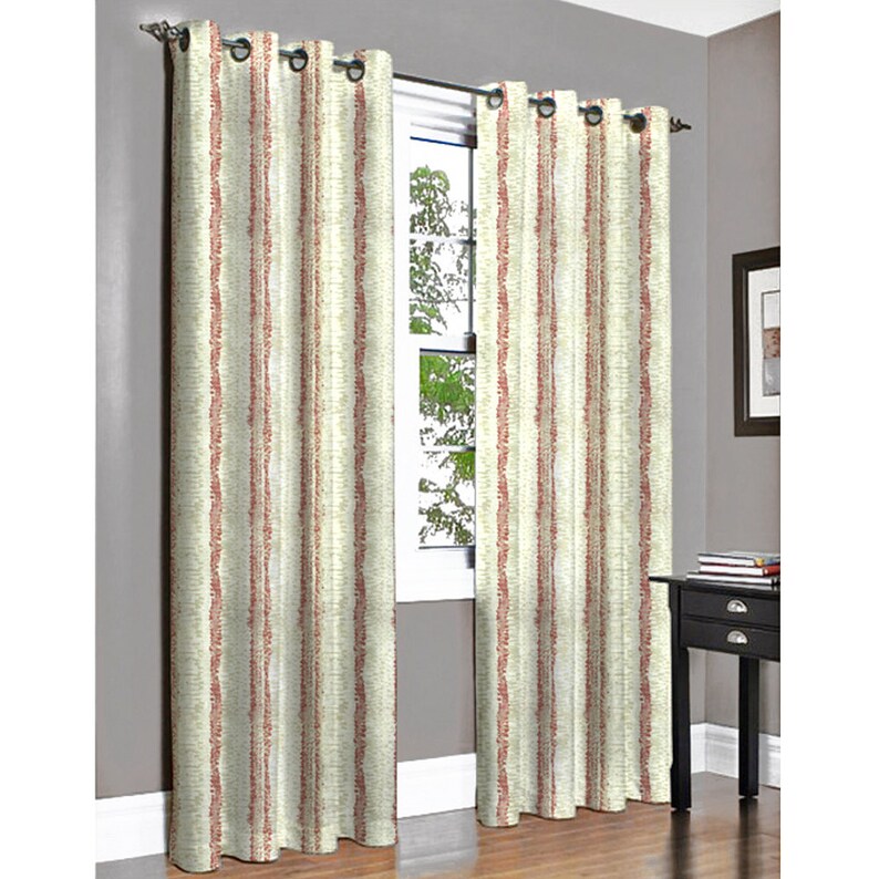 10/% THANKSGIVING SALE Rivalto Red Strokes Grommet Blackout Lined Curtain in Textured Jacquard Weave Fabric Housewares Window Treatment Drape