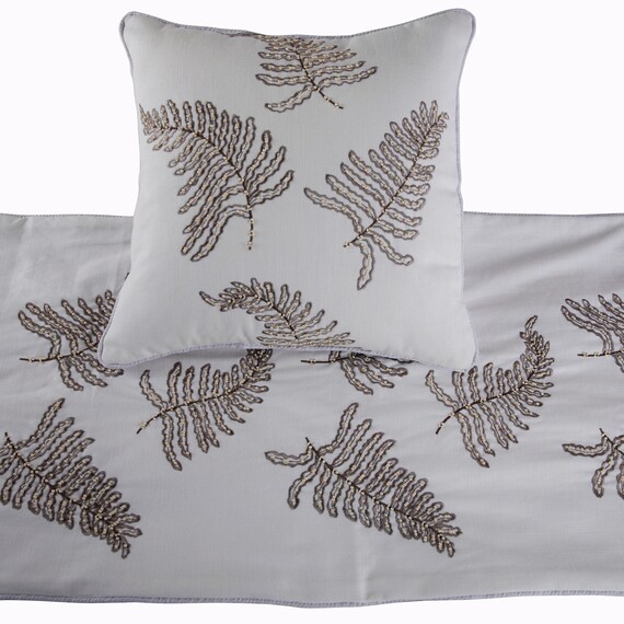 Buy King / Queen / Twin White Bed Runner With Decorative Throw Pillow  Cover, Cotton Fern Embroidery Pearls, Modern Contemporary Fern Blossom  Online in India 