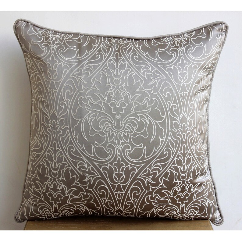 16x16 Designer Gray Couch Pillow Cover Art Silk Etsy