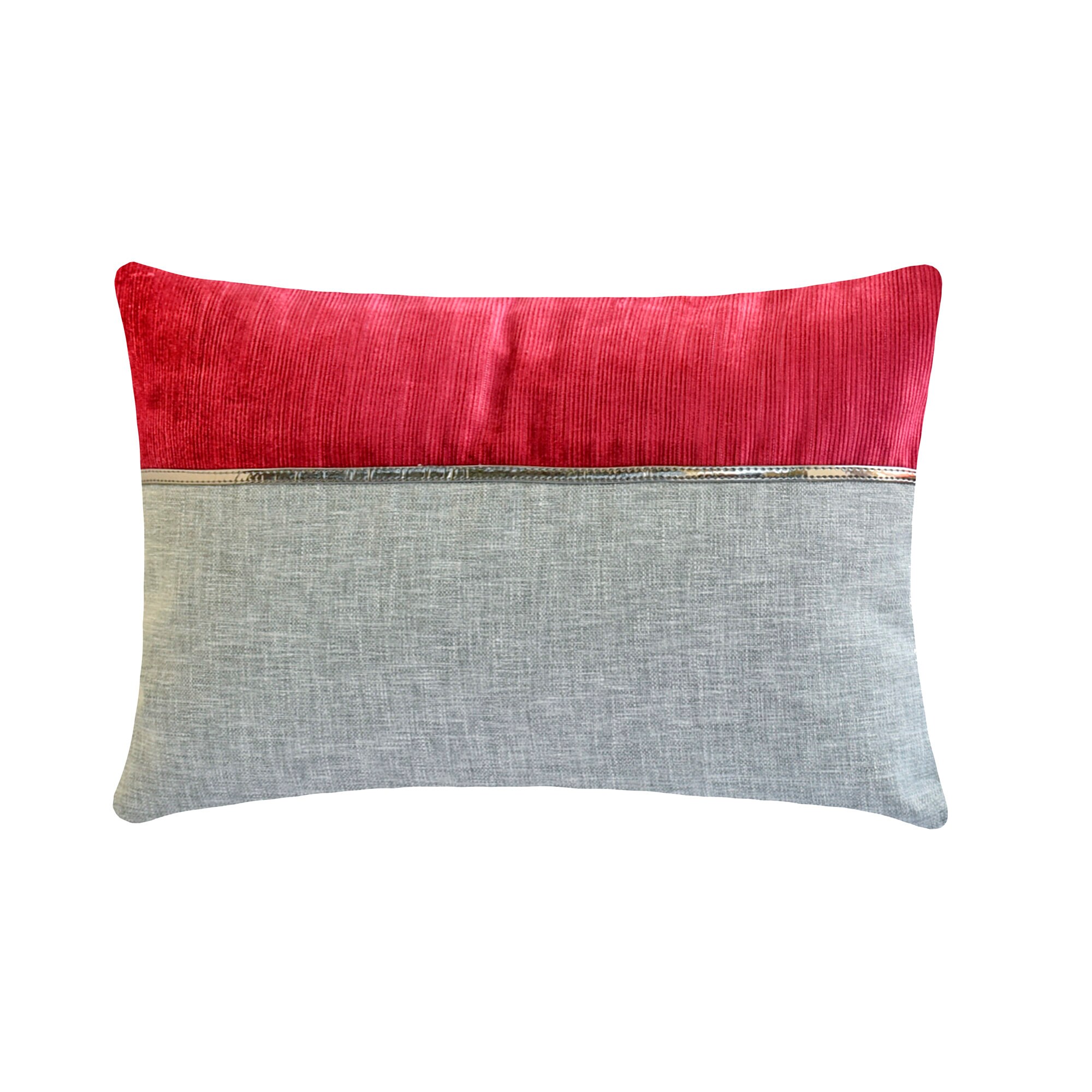 Decorative Oblong Lumbar Throw Pillow Cover in Grey Linen With Red Corduroy Patchwork Modern Home Bedroom Holiday Decor Berry Bliss Red Etsy