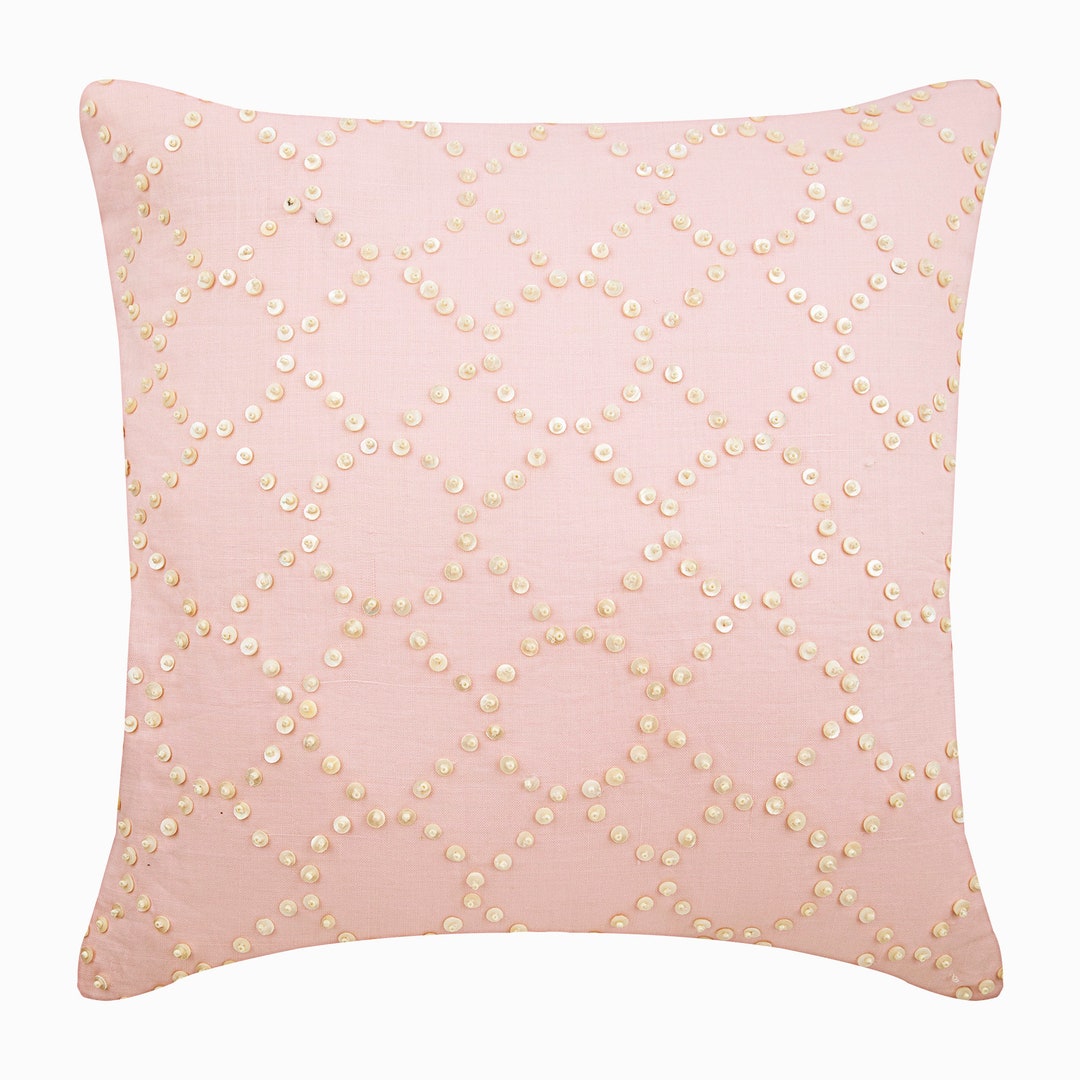 16x16 Designer Pink Couch Cushion Cover, Cotton Linen Throw Cushion ...