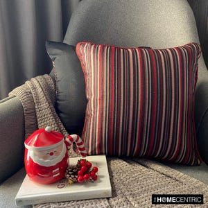 Decorative Sofa Pillow 16&quot;x16&quot;, Silk Throw Pillow Cover Custom Red Throw Pillow Custom Striped Pattern Modern Style - Striped Right
