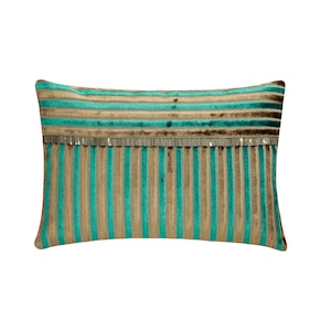 Coussin décoratif oblong/Taie de coussin lombaire Velours rayé turquoise et gris / Canapé de lit / Oreiller Maison moderne - Rayures turquoise