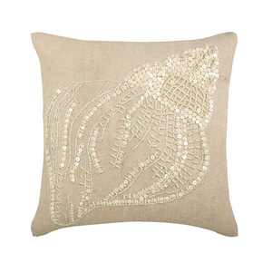 16&quot;x16&quot; Designer Beige Couch Throw, Cotton Linen Cushion Cover Pillow Cover Sea Creatures Beach Home Decor Pillow Beach Style - Sea Shell