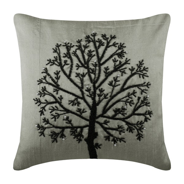 Designer Silver Sofa Pillow 16"x16", Art Silk Throw Pillow Cover Custom Tree Throw Pillow Custom Nature Floral - Silver Tree Of Life