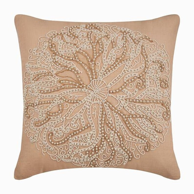 Beach Throw Pillows Pearl Beige Linen Decorative Throw Pillow Etsy