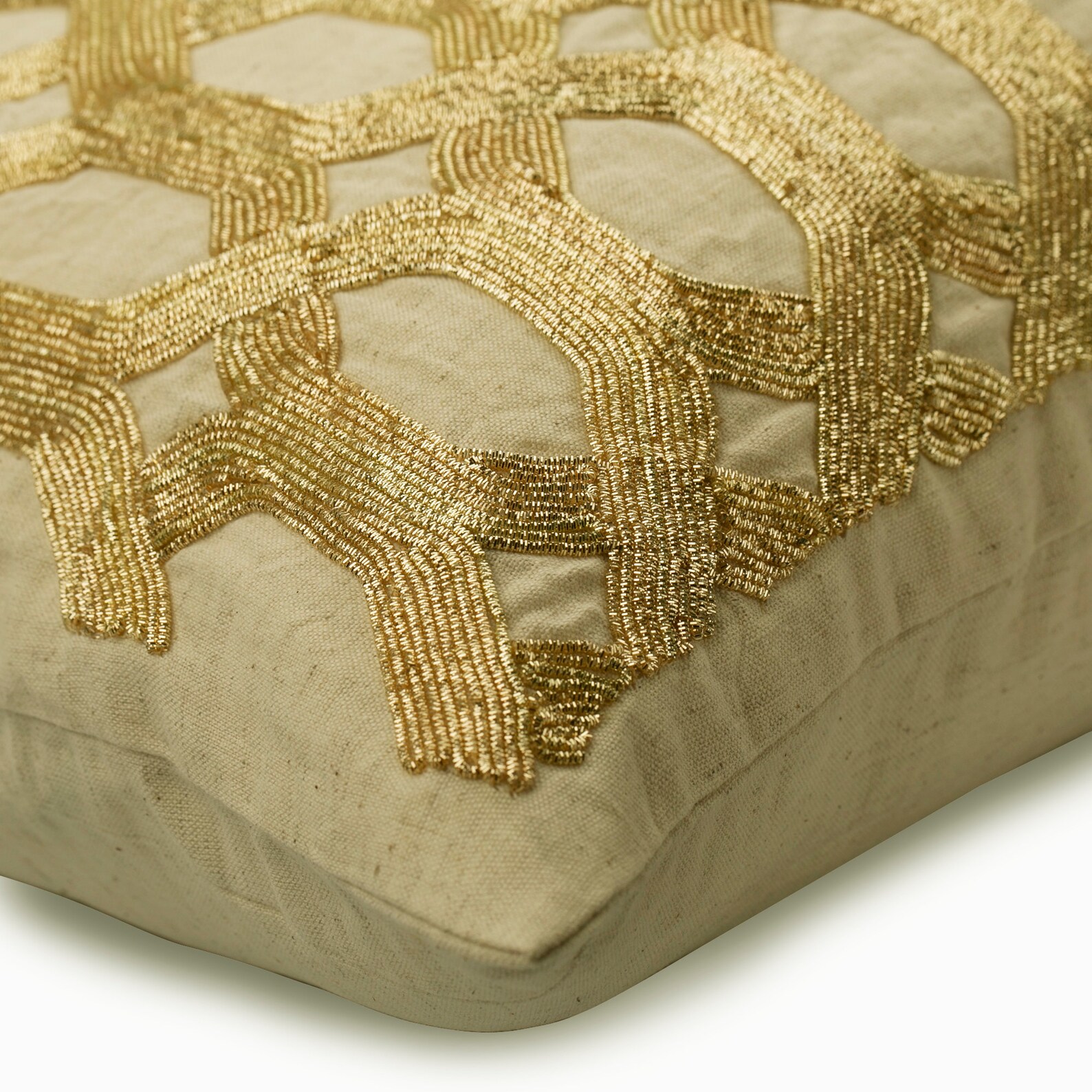 Decorative Oblong / Lumbar Rectangle Throw Pillow Covers Couch Sofa 12x16 Linen With Gold
