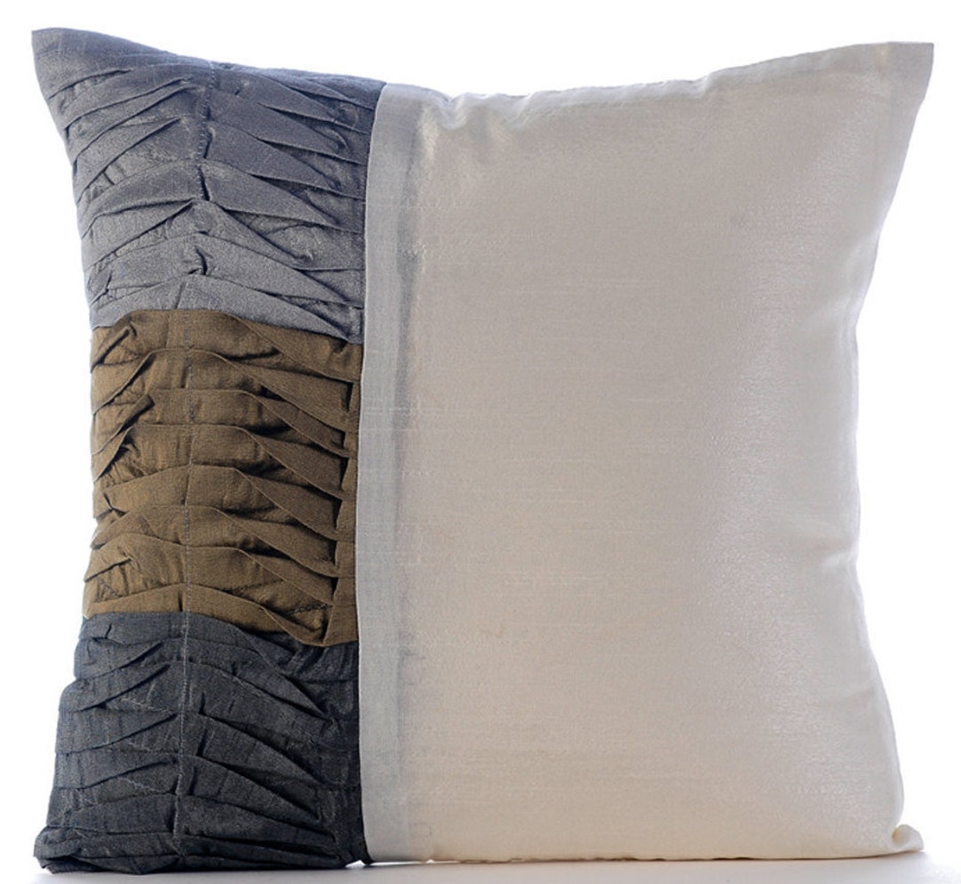 Art Silk Ivory Sofa Throw 16x16, Decorative Throw Cushion Cover