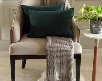 Pack of 2 Bottle Green Lumbar Pillow Covers,Rectangle Pillow Covers,Solid Cushion Cover,Velvet Pillow Case,Luxury Velvet-Bottle Green Velvet