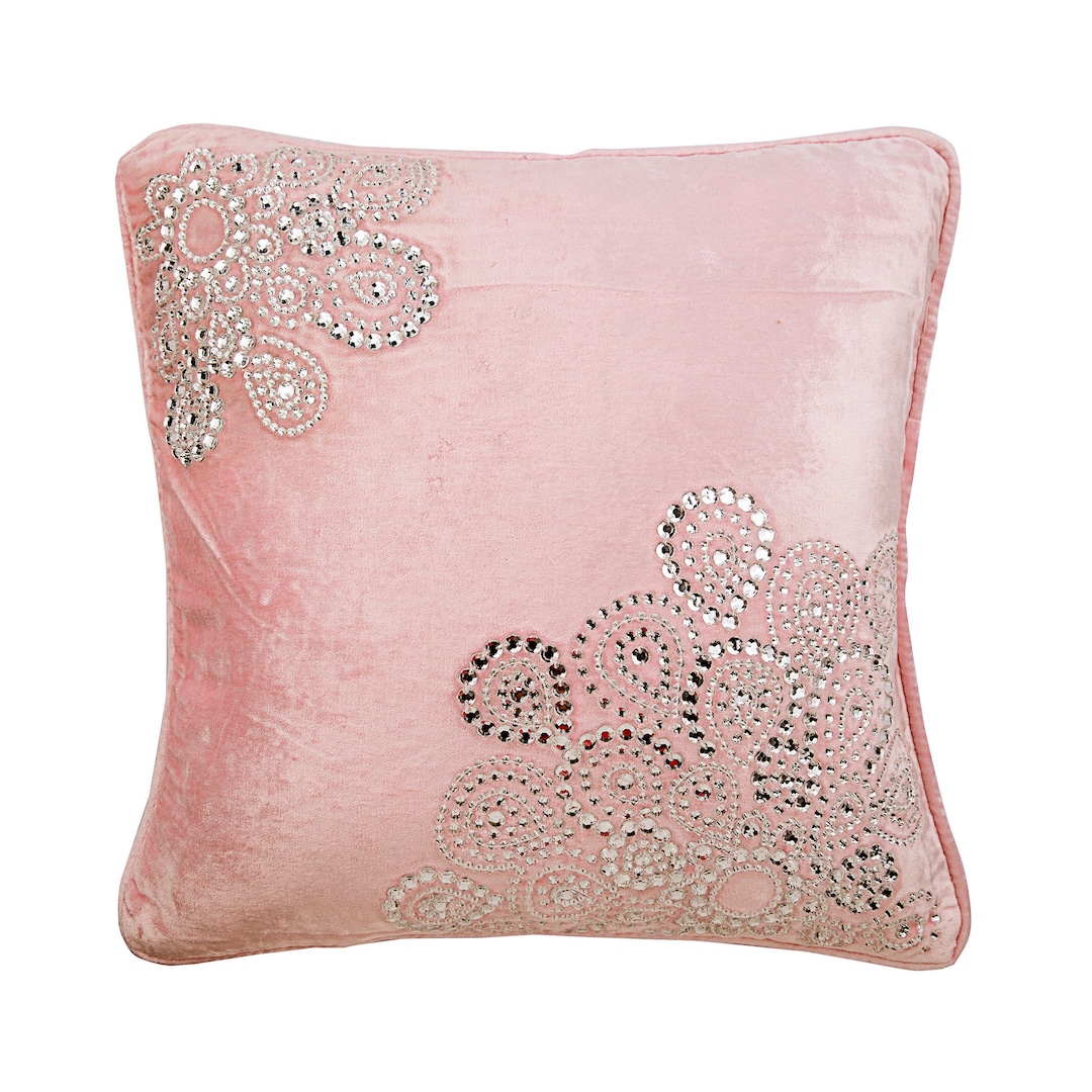16x16 Decorative Pink Throw Pillow Case, Velvet Sofa Pillow Cover Crystal, Rhinestone Sofa