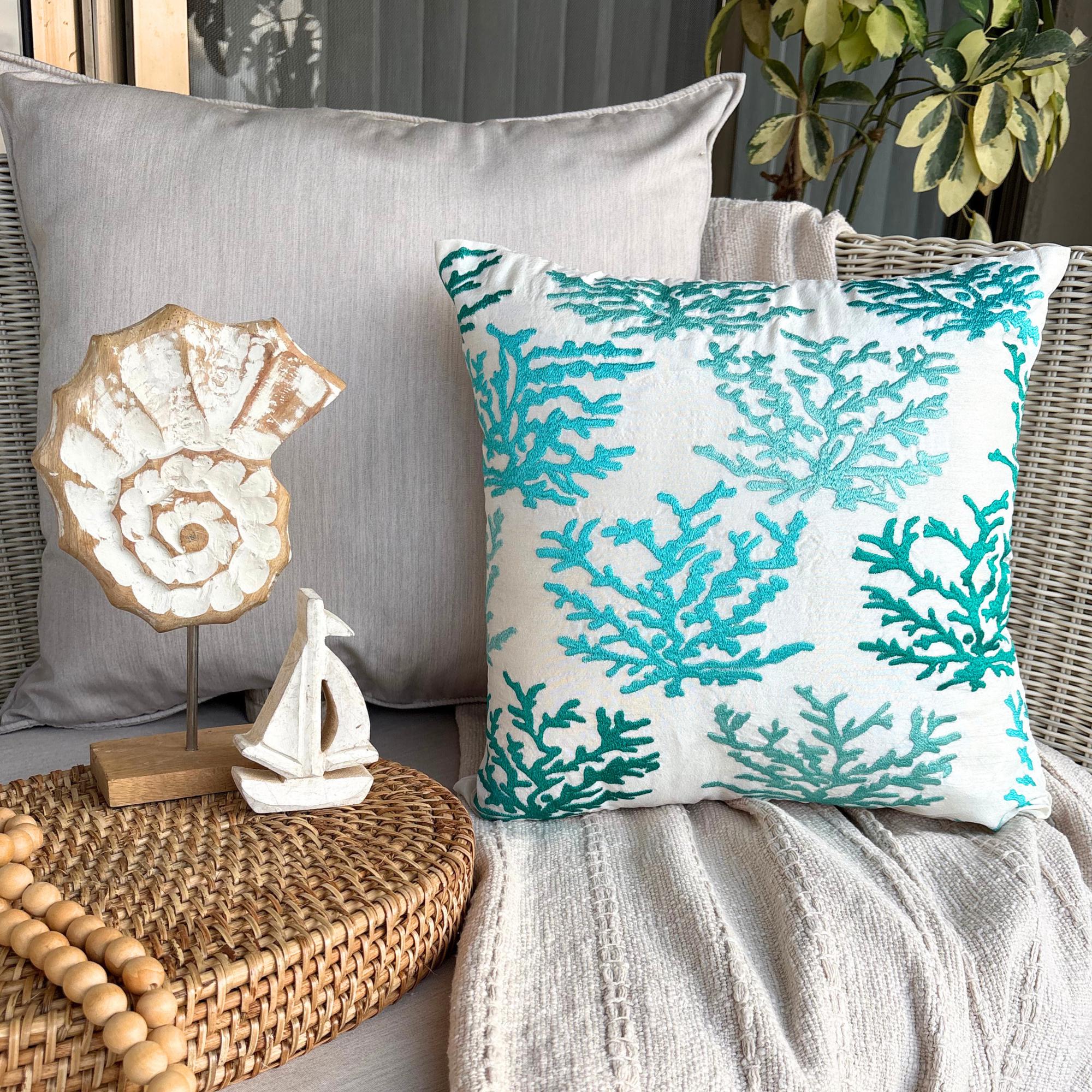 2 Federe Per Cuscino 45x45 Cm In Cotone Con Ricamo Pesce - Morbide E Decorative Per Divano E Letto