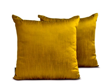 Pack of 2 Dark Gold Art Silk Pillow Covers, Square Throw Pillow Covers, Iridescent Cushion Covers, Plain Pillow Case - Dark Gold Luxury