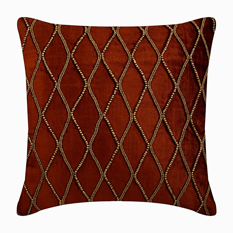 16x16 Designer Rust Orange Throw Pillow Velvet Etsy