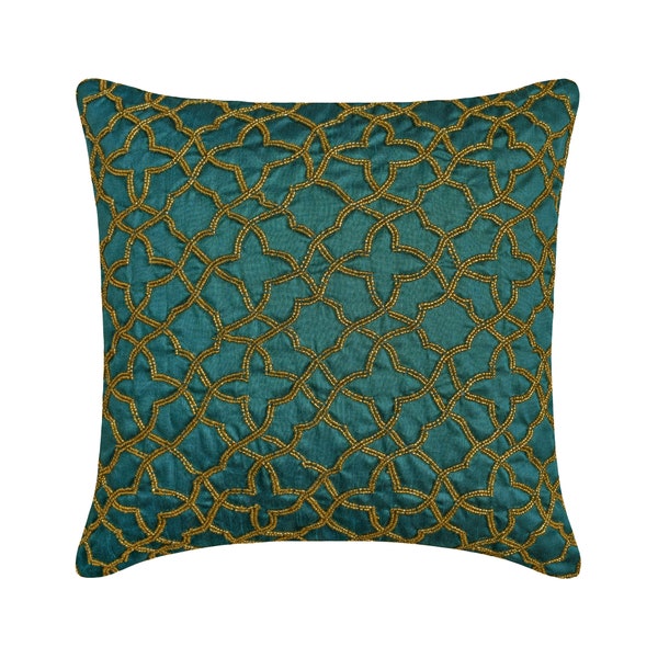 Decorative Lattice, Trellis Throw Pillow 16"x16", Art Silk Pillow for Sofa Teal Blue Throw Pillow Cover Geometric Modern - Teal Geometry