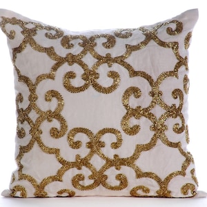 Dekorativer Gold Sofa Kissenbezug 16 &quot;x 16&quot;, Baumwolle Leinen Dekokissenbezug Dekokissenbezug Damast Muster Moderner Stil - Gold verkrustet