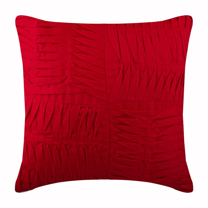 Patchwork Striped Ripples Of The Heart Cotton Linen Throw Pillow Cover Pintucks 16x16 Designer Red Pillow Case Cover Textured