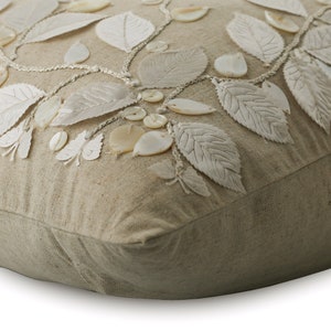 Decorative Beige Cushion Case 16x16, Cotton Linen Pillow Cushion Throw Pillow Cover Nature Floral Contemporary Style Linen Beauty image 3