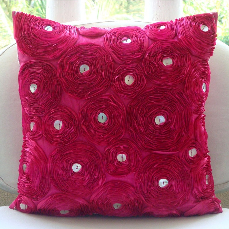 Fuchsia Power Pillow Sham Covers 24x24 Inches Silk Pillow Sham Cover with Satin Embroidery Decorative Pillow Covers