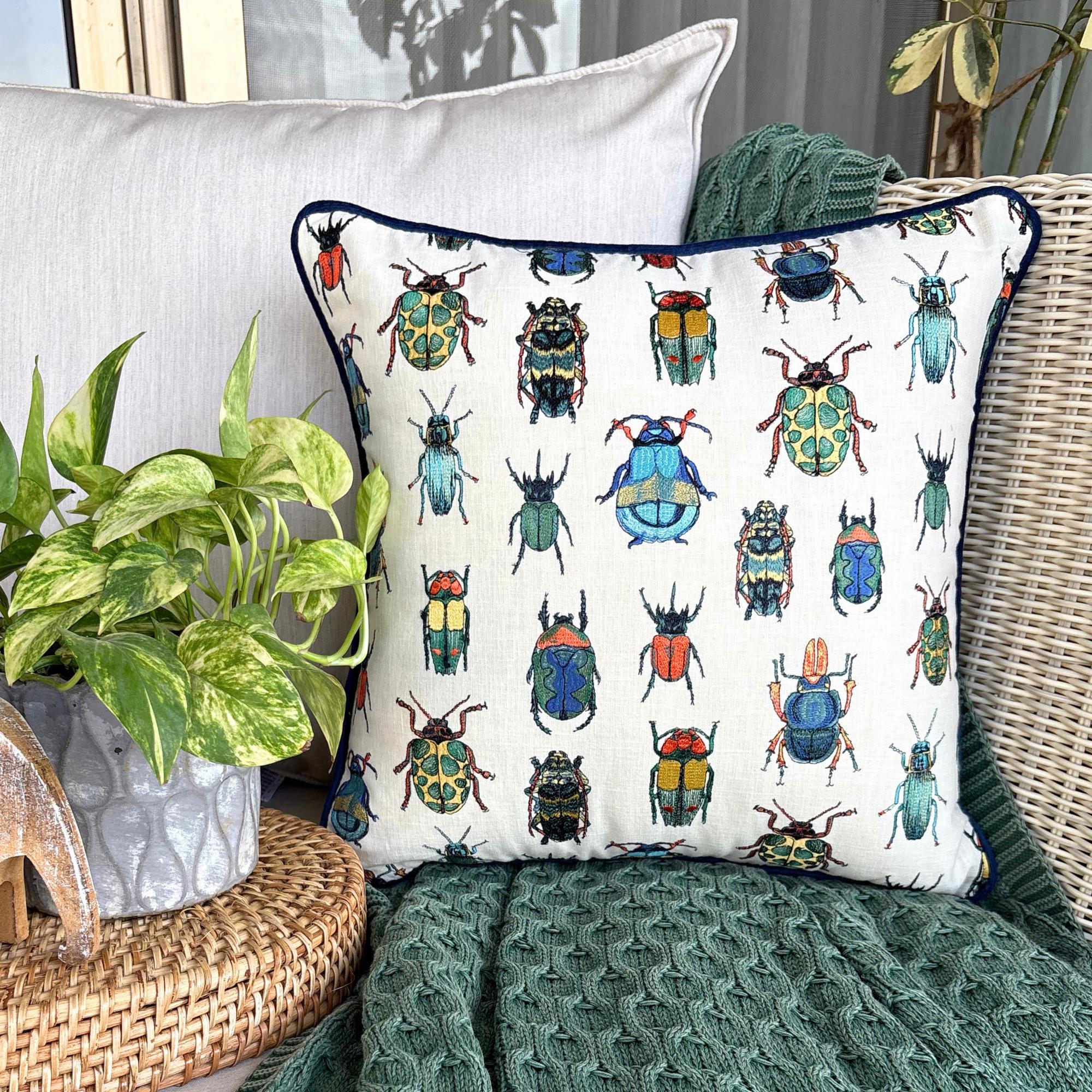 トンボ刺繍クッション ランバーピロー2枚セット 長方形 新品 海洋生物