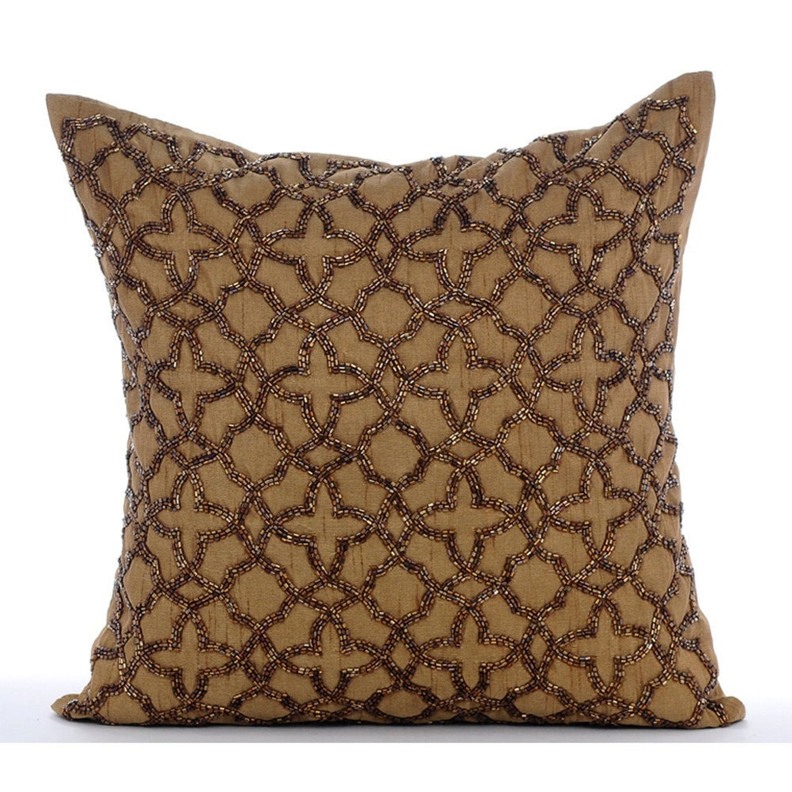 16x16 Decorative Gold Brown Sofa Pillow Art Silk Etsy