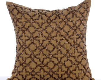 16"x16" Decorative Gold Brown Sofa Pillow, Art Silk Throw Pillow Cover Trellis, Lattice Throw Pillow Moroccan Home Decor - Gold Celebration