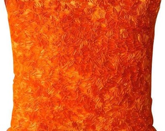 16"x16" Designer Orange Sofa Throw, Art Silk Throw Cushion Cover Throw Cushion Solid Color Pattern Modern Home Decor Pillow - Orange Peel