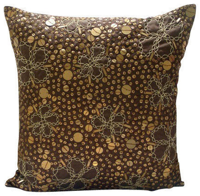 16x16 Luxury Brown Sofa Pillow Cover Art Silk Etsy
